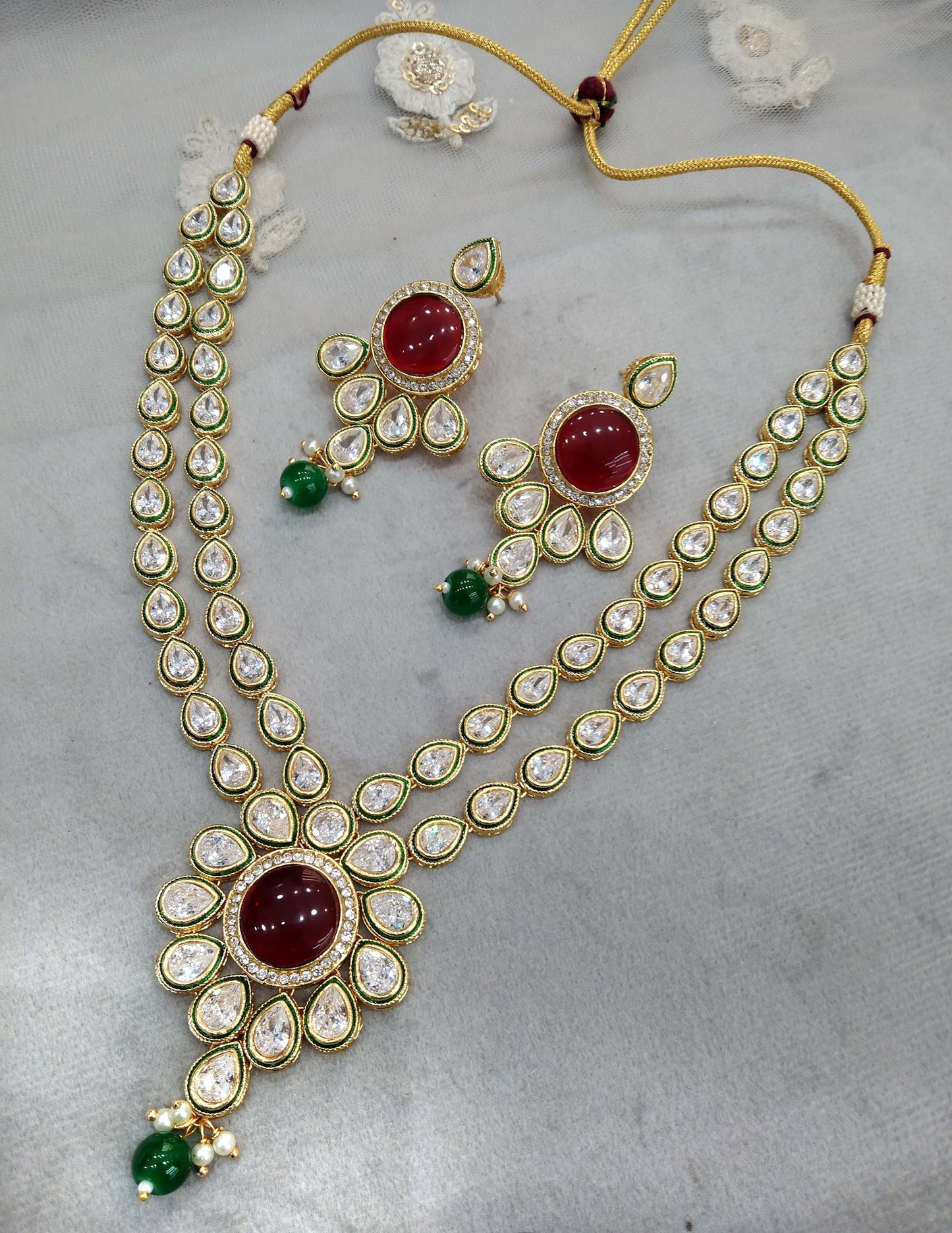 Indian Jewellery/Bridal Gold Kundan maroon green necklace Set Jewellery swaziland