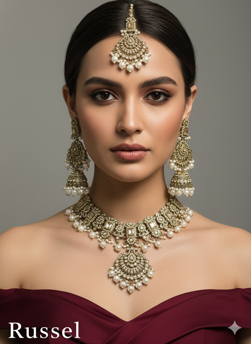 Multi Color Antique Gold Necklace Indian Jewellery Russel Set