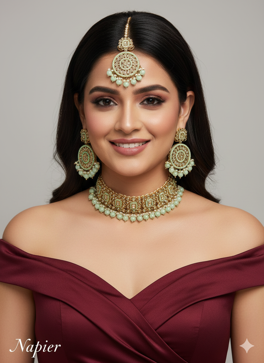 Choker Set / pastel green choker Jewellery set/Indian napier choker set