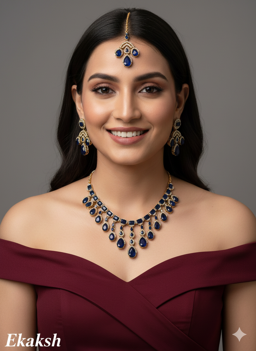 Green Antique Gold Zircon Necklace Indian Jewellery Ekaksh Set