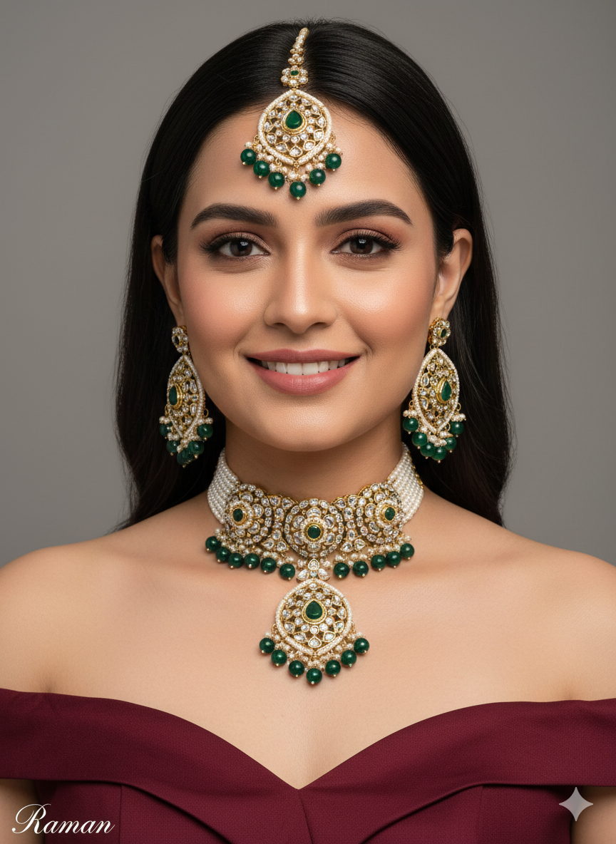 Blue Indian jewellery kundan choker Raman set