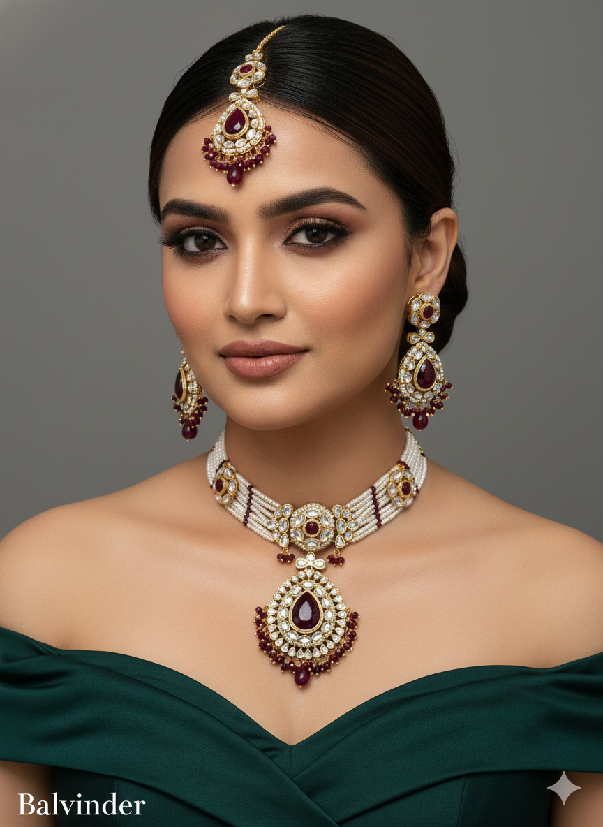 Maroon kundan Indian jewellery choker Balwinder sets