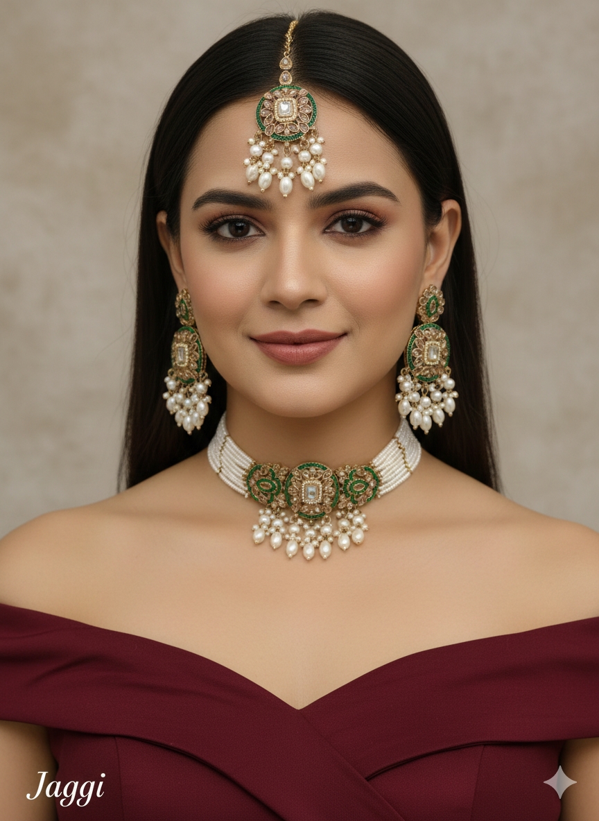 Multi Color Antique Gold Choker Indian Jewellery Jaggi Set