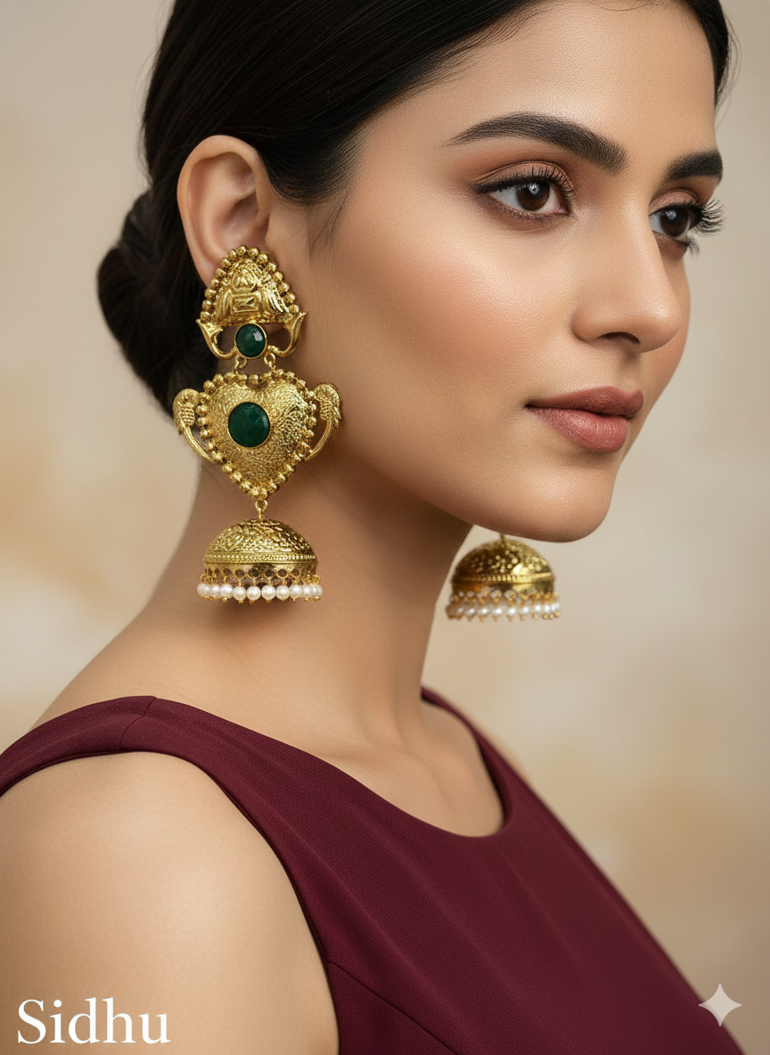 Grey Antique Gold Bollywood Indian Sidhu Earrings