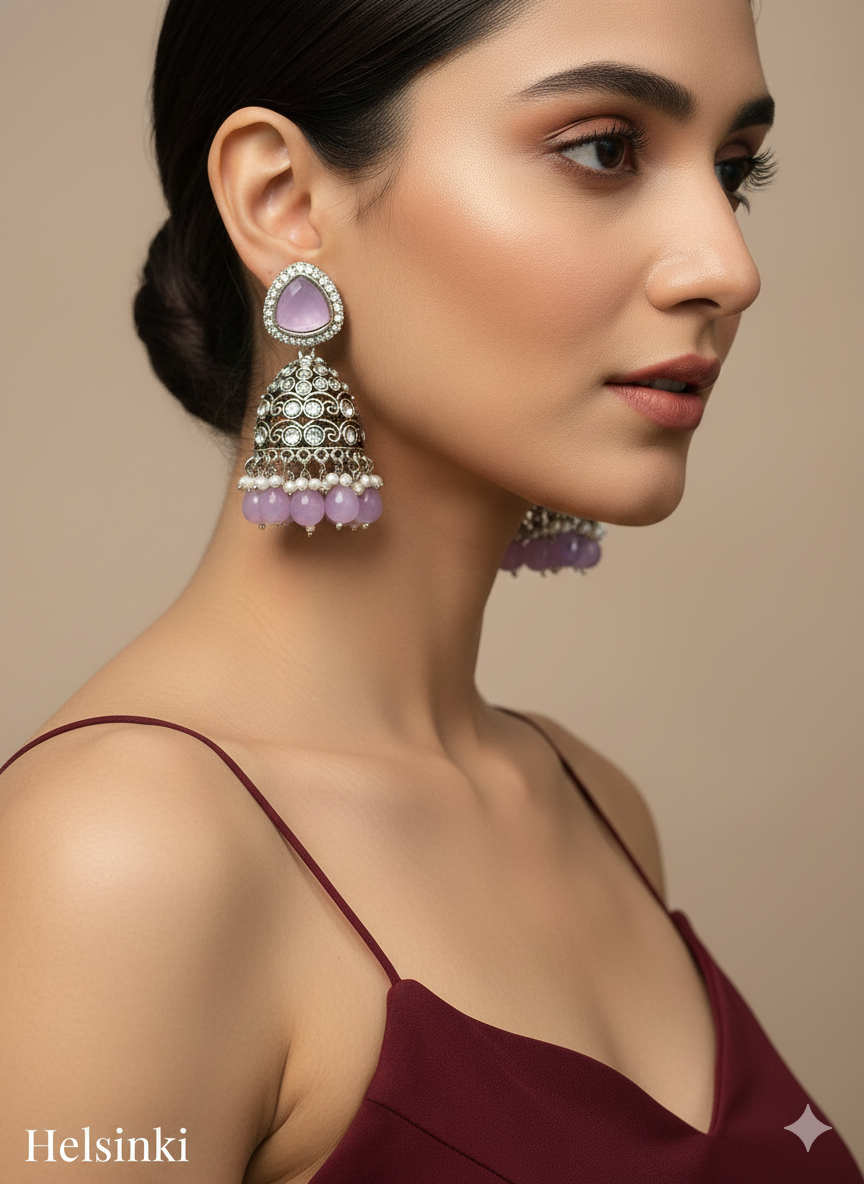 Sea Green Oxidized Metal Helsinki Indian Jhumka Set