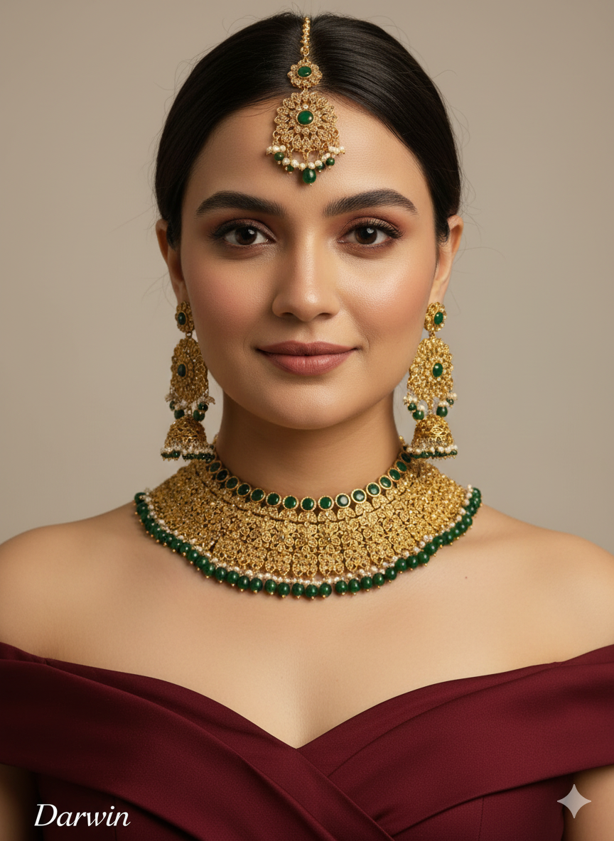 Indian Jewellery/Semi bridal gold bollywood bride jewelry necklace set/Rose gold,gold,silver necklace darwin ventura Set/ bridal set