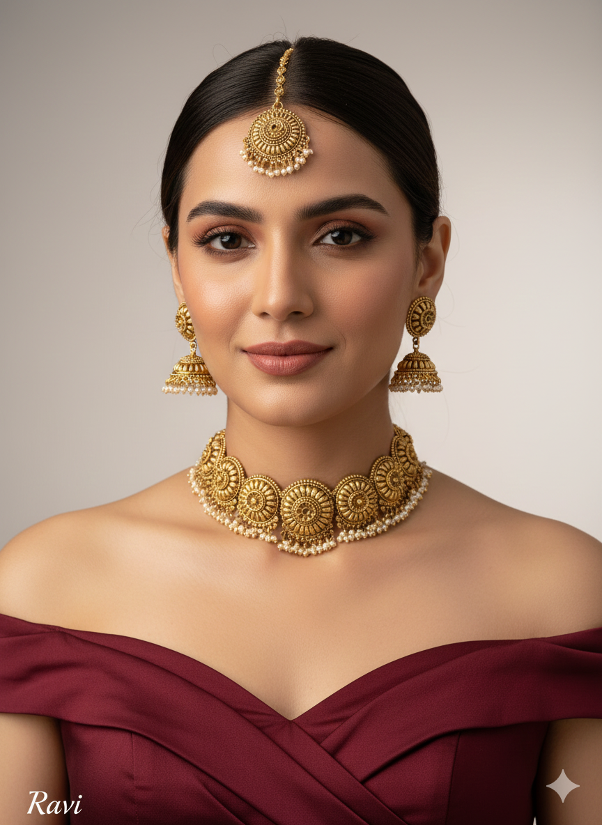 Gold Polki Choker Indian Punjabi jewellery Selvi Set
