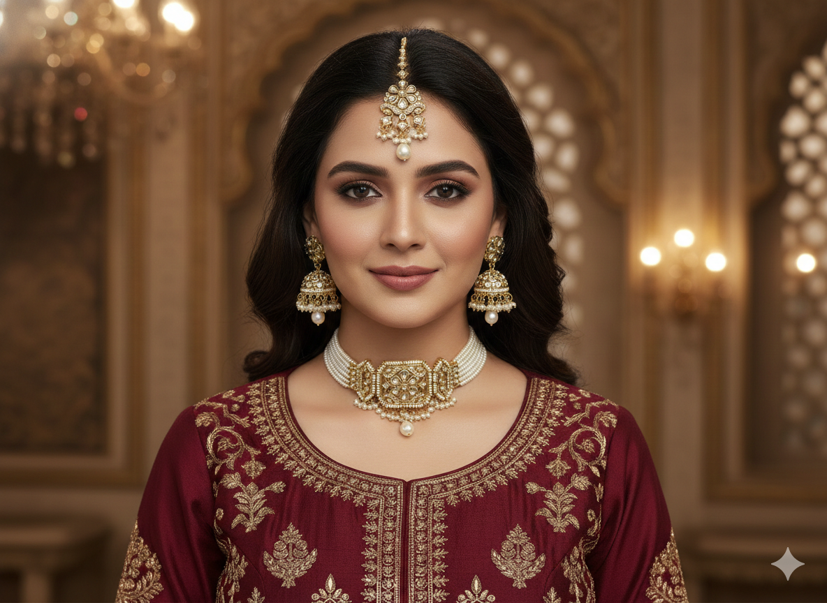Indian Jewellery White Kundan choker Jai Sets