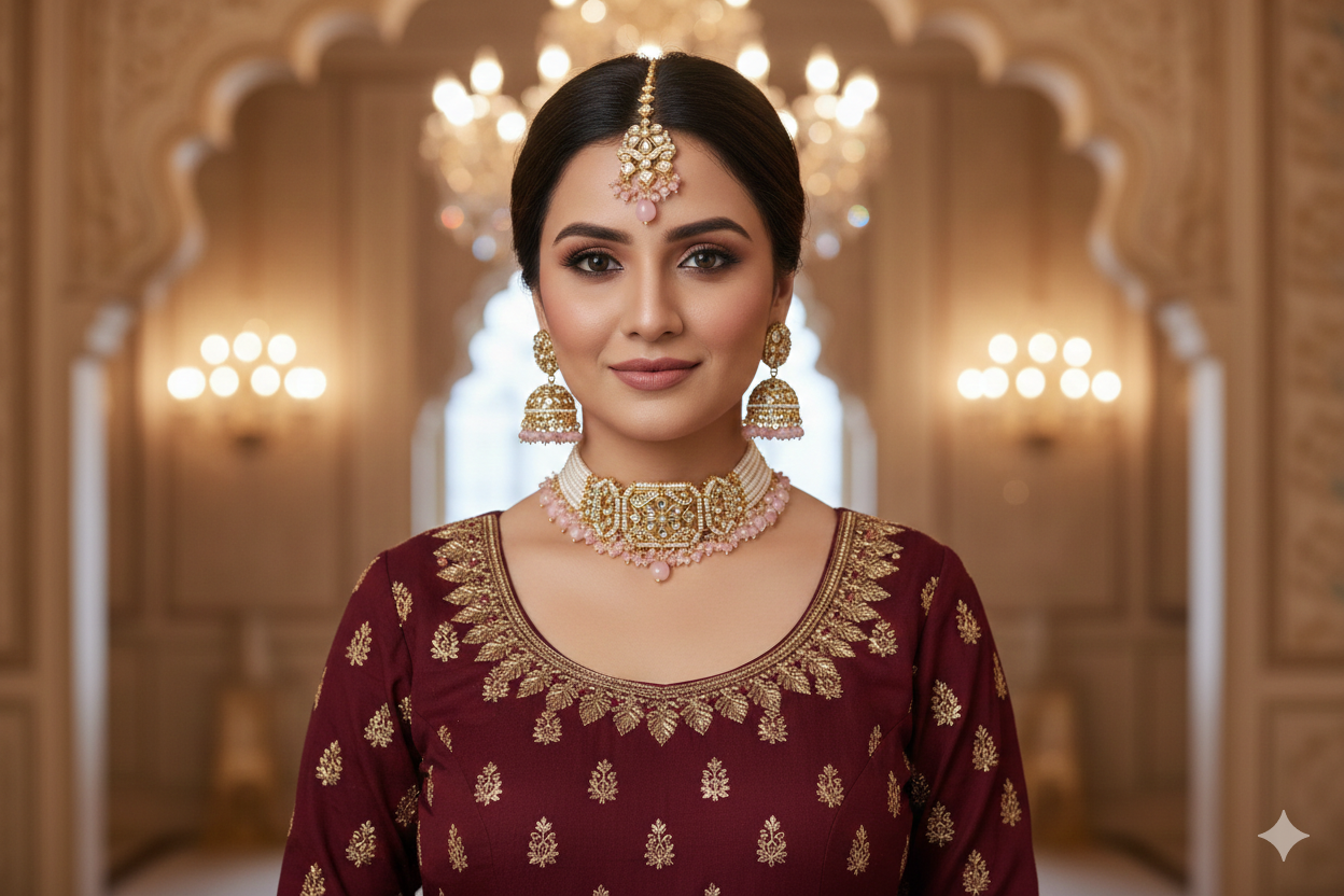 Indian Jewellery Pink Kundan choker Jai Sets