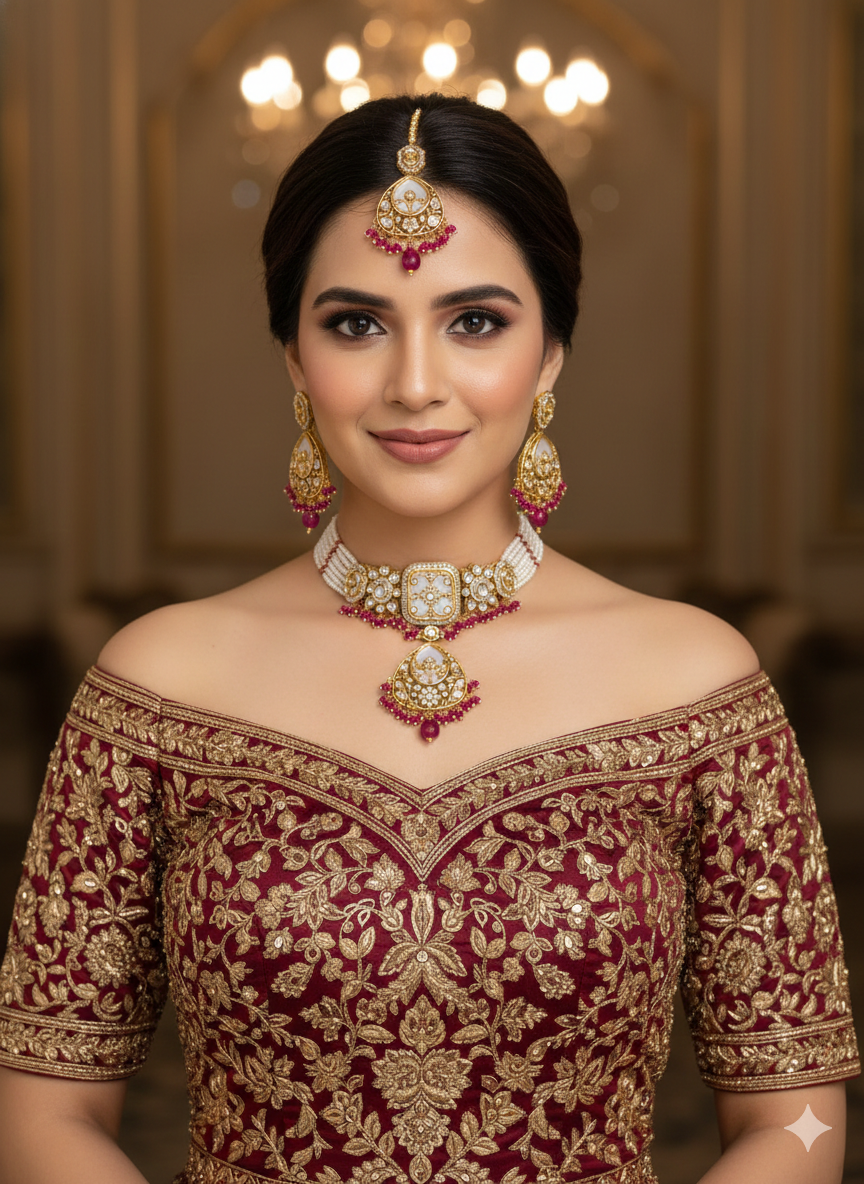Indian Jewellery Majenta Kundan choker Aanya Sets