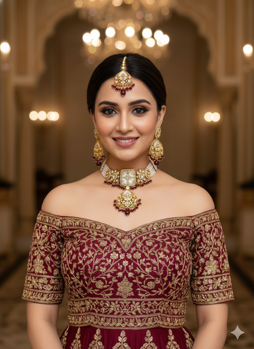 Indian Jewellery Maroon Kundan choker Aanya Sets