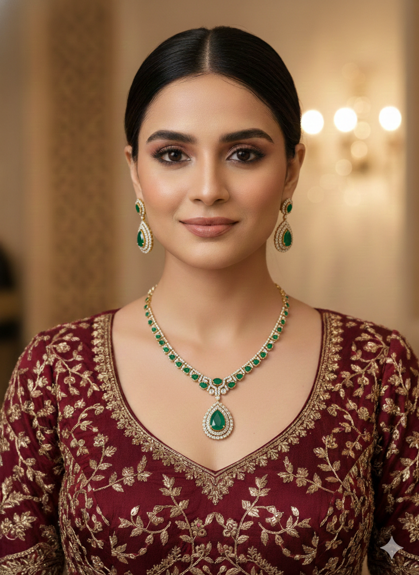Moissanite kundan Blue necklace Indian Jewellery Sunita Wedding Set