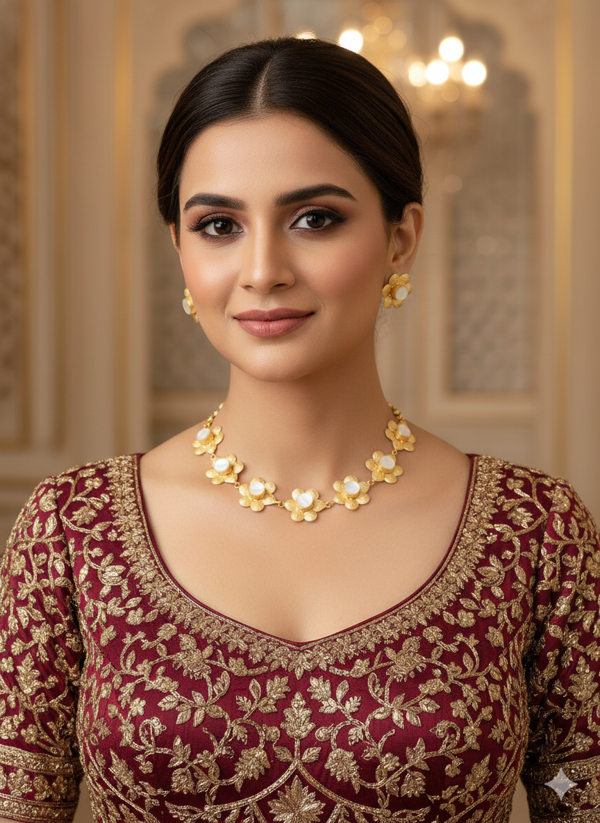 Gold off white western style uncut stone Necklace Set /Indian Necklace Set/ Indian sumu Jewellery