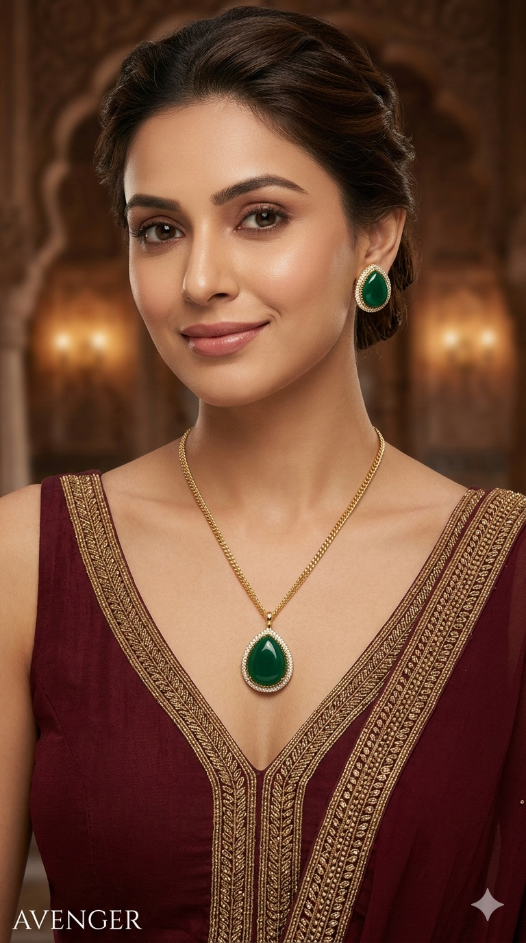 Green Gold Moissanite Kundan Necklace Indian Jewellery Avenger Chain Set