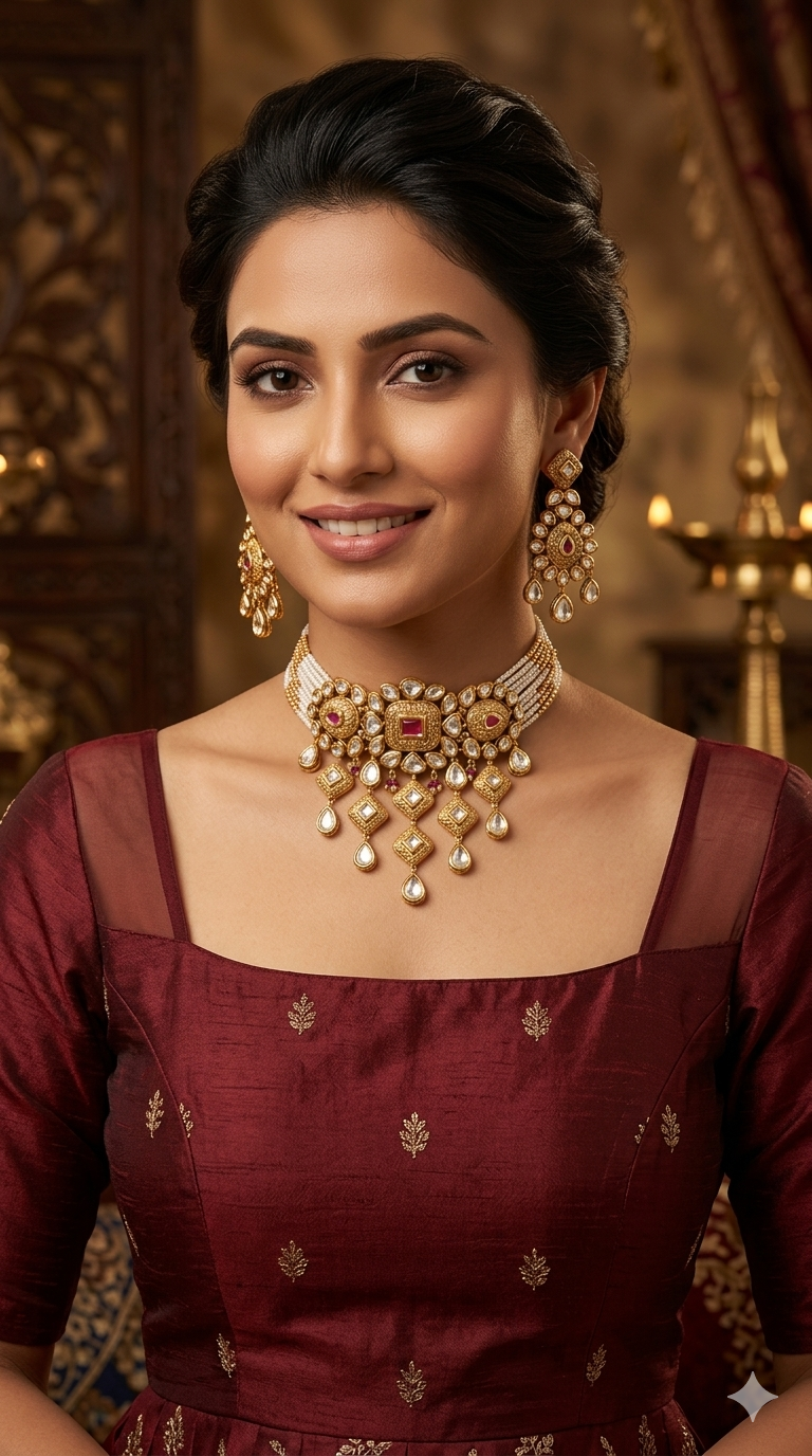 Gold polki Kundan choker set/ Gold choker Lake set