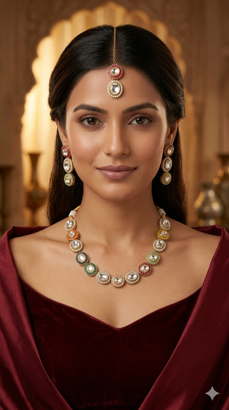 Antique Multi Color Kundan Necklace Indian Jewelry Alma Set