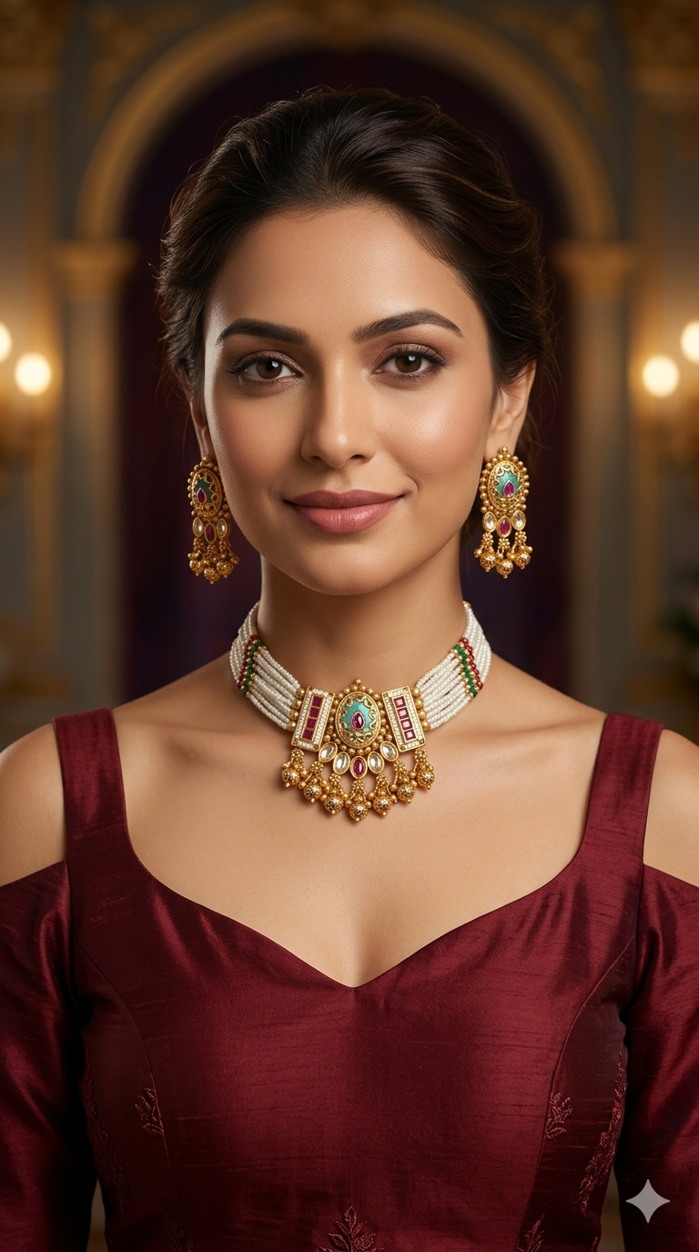 Gold Polki Ruby Sage Green Choker Indian Jewellery Yuka Sets