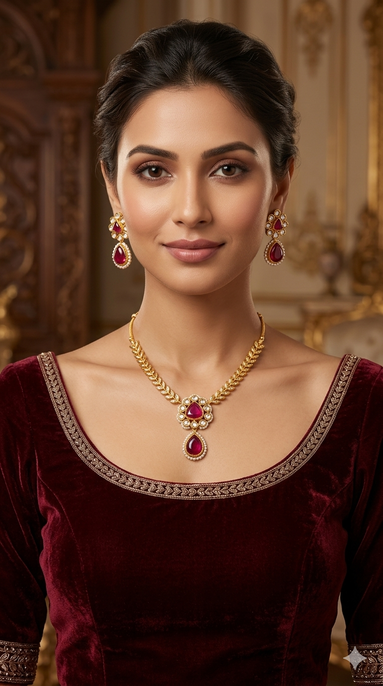 Gold American Diamond Ruby AD Hana Necklace Set /Indian Necklace Sets