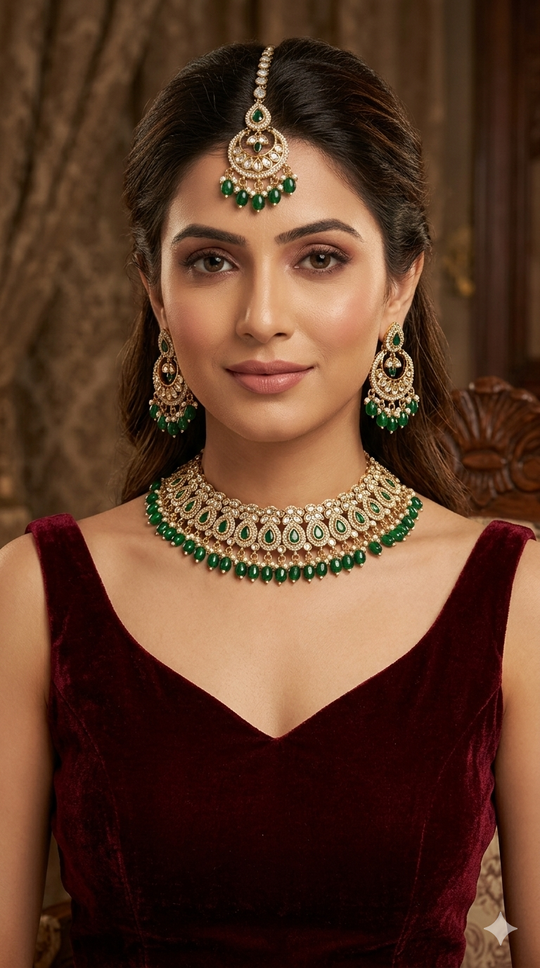 Antique Moissanite Maroon kundan necklace Indian Jewellery Minno Wedding Sets