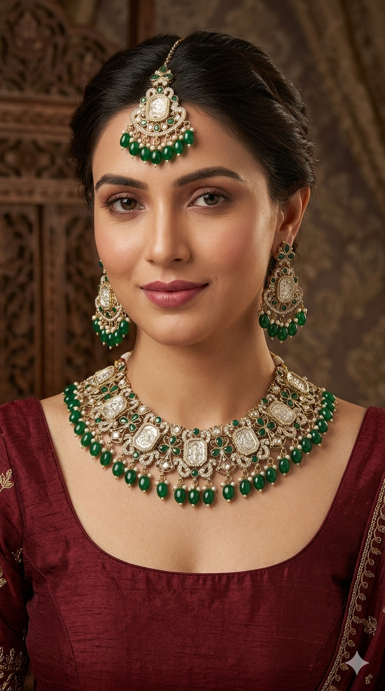 Antique Mehndi Kundan necklace Set/ kundan Indian jewellery kundan Rony sets