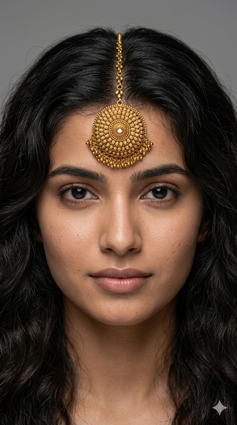 Gold polki Tikka Jewellery Indian Niram Headpiece Jewellery
