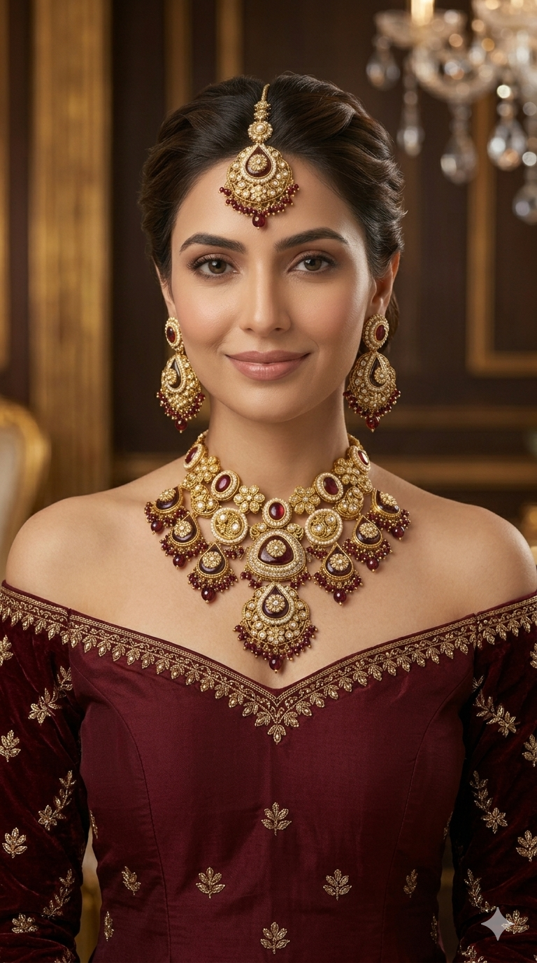 Maroon Kundan necklace Set/ kundan Indian jewellery kundan Jonas sets