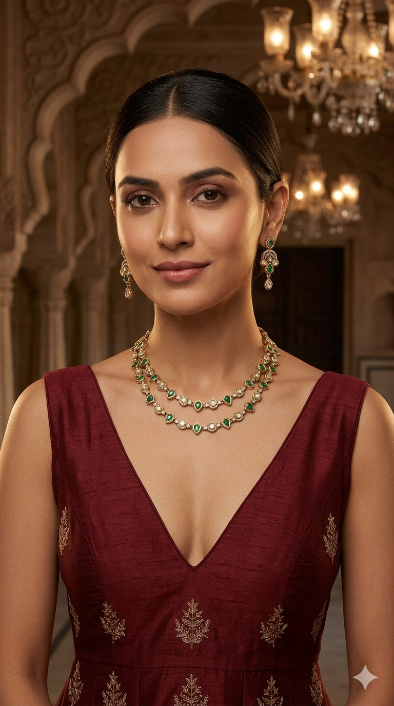 Antique Green Kundan Necklace Indian Jewelry Juna Set