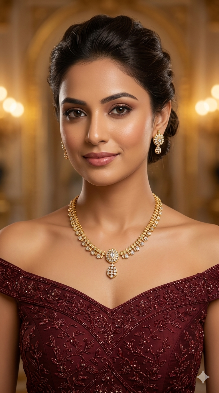 Gold Green CZ Necklace indian Jewellery Maron Set