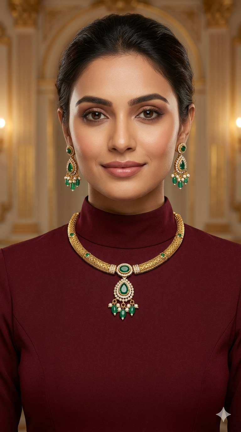 Gold Pink CZ Necklace indian Jewellery Simi Set