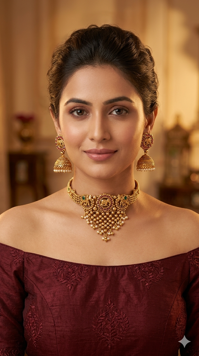 Gold Polki Choker Indian Jewellery Yuka Sets