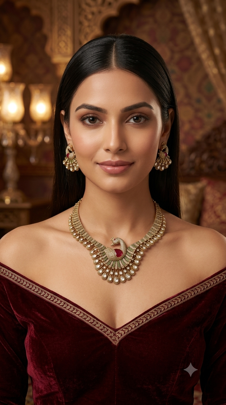 Ruby Mint Moissanite Kundan Necklace Jewellery Suman Set