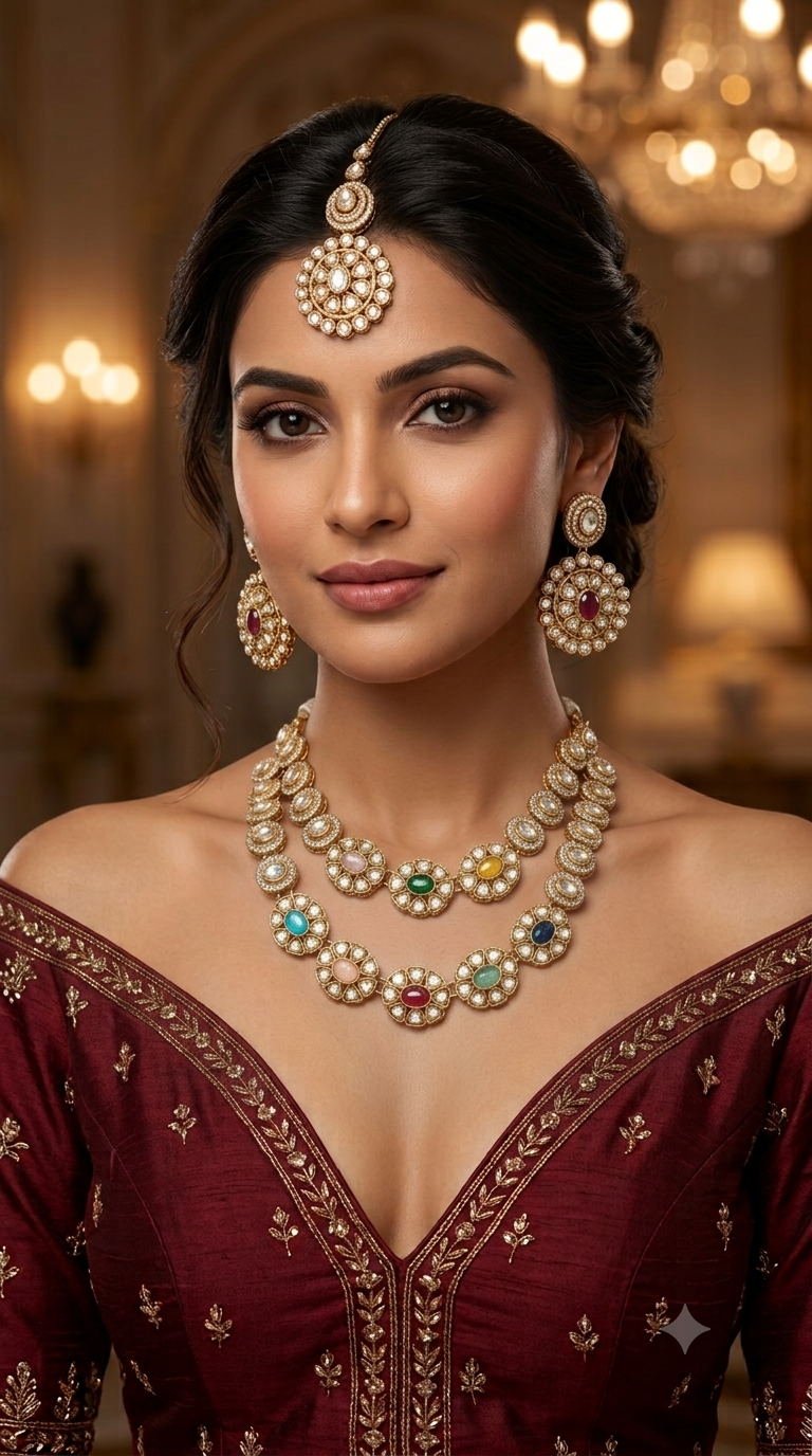 Antique Moissanite Kundan Necklace Jewellery layered Ronit Set