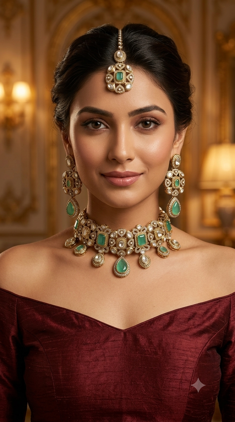 Multicolor moissanite Kundan choker Wiley Set