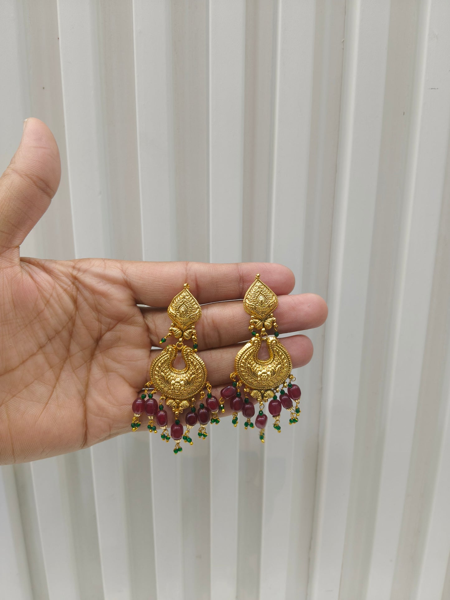 Ruby Green Gold Polki Punjabi Style Sukhmani Earrings