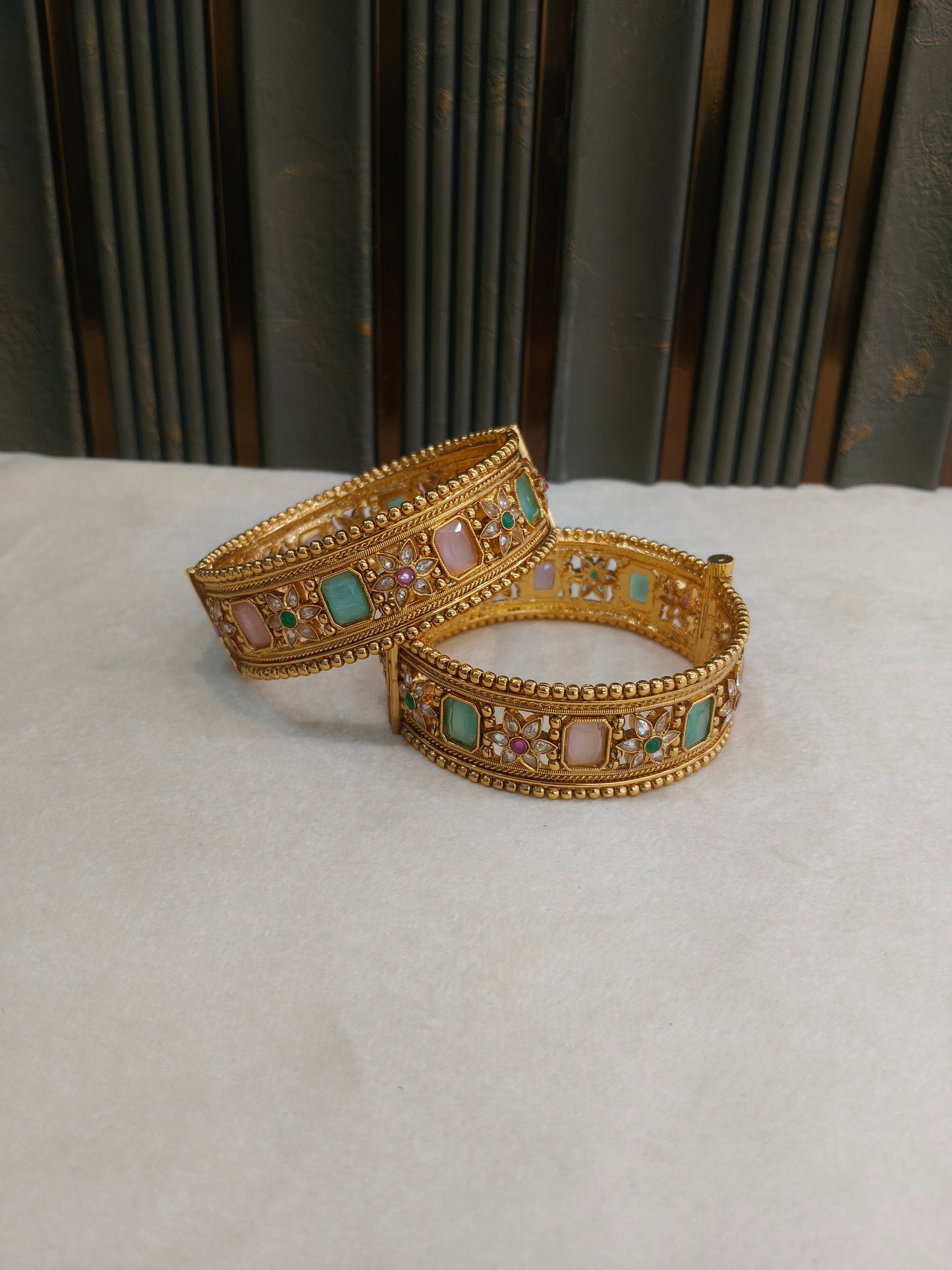 Indian bangles Traditional bollywood jewelry Mint Pink Ruwa Gold bangles