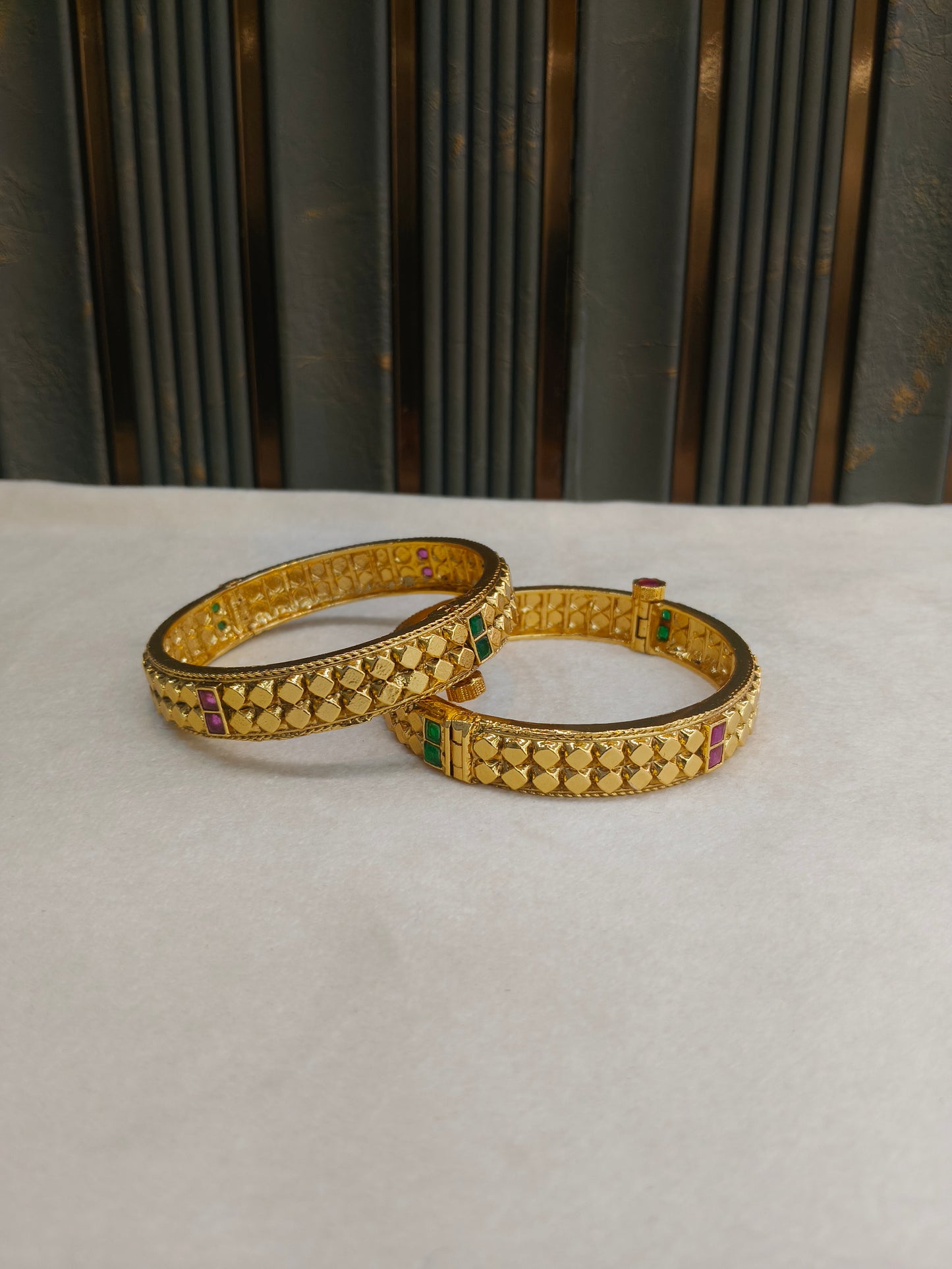 Indian bangles Traditional bollywood jewelry Ruby Green Iqra Gold bangles