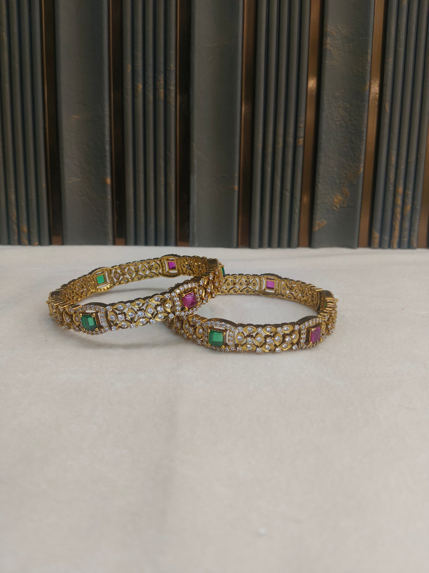 Indian bangles Traditional bollywood jewelry Ruby Green Antique CZ Stone Kaim bangles