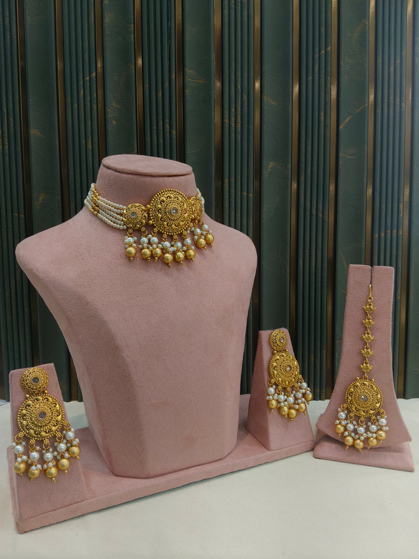 Gold Polki Necklace Jewellery Lipi Set