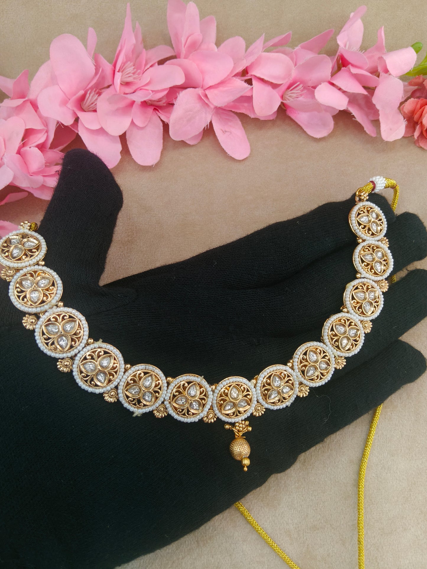 Gold Polki White Necklace Jewellery Roma Set