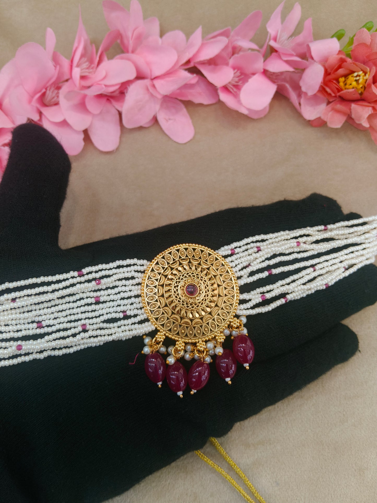 Gold Polki Ruby Choker Jewellery Able Set