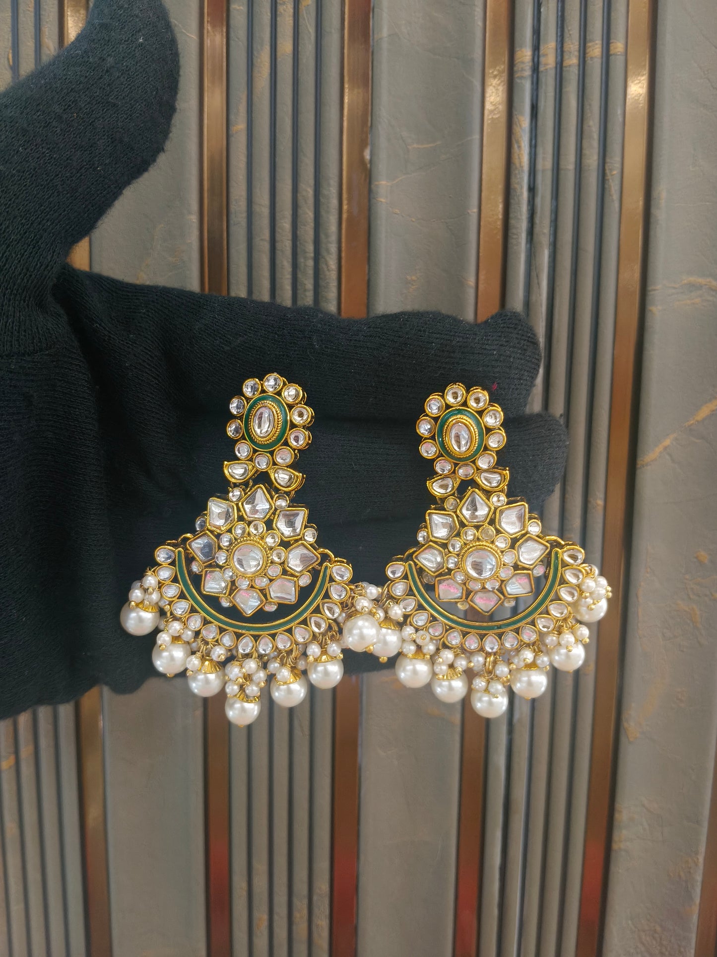 Gold White Bollywood Indian Sarpunch Earrings