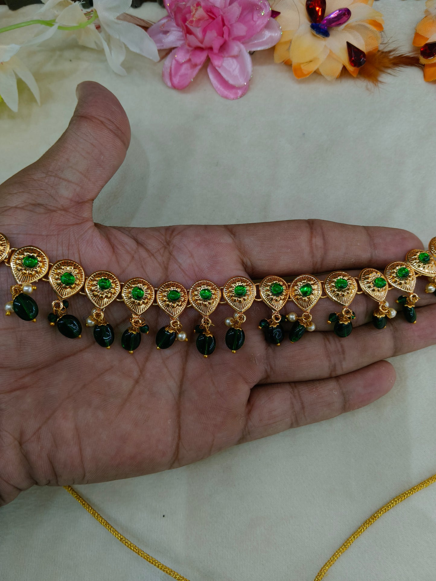 Gold Green Punjabi Necklace set/ Gold Necklace Tom set