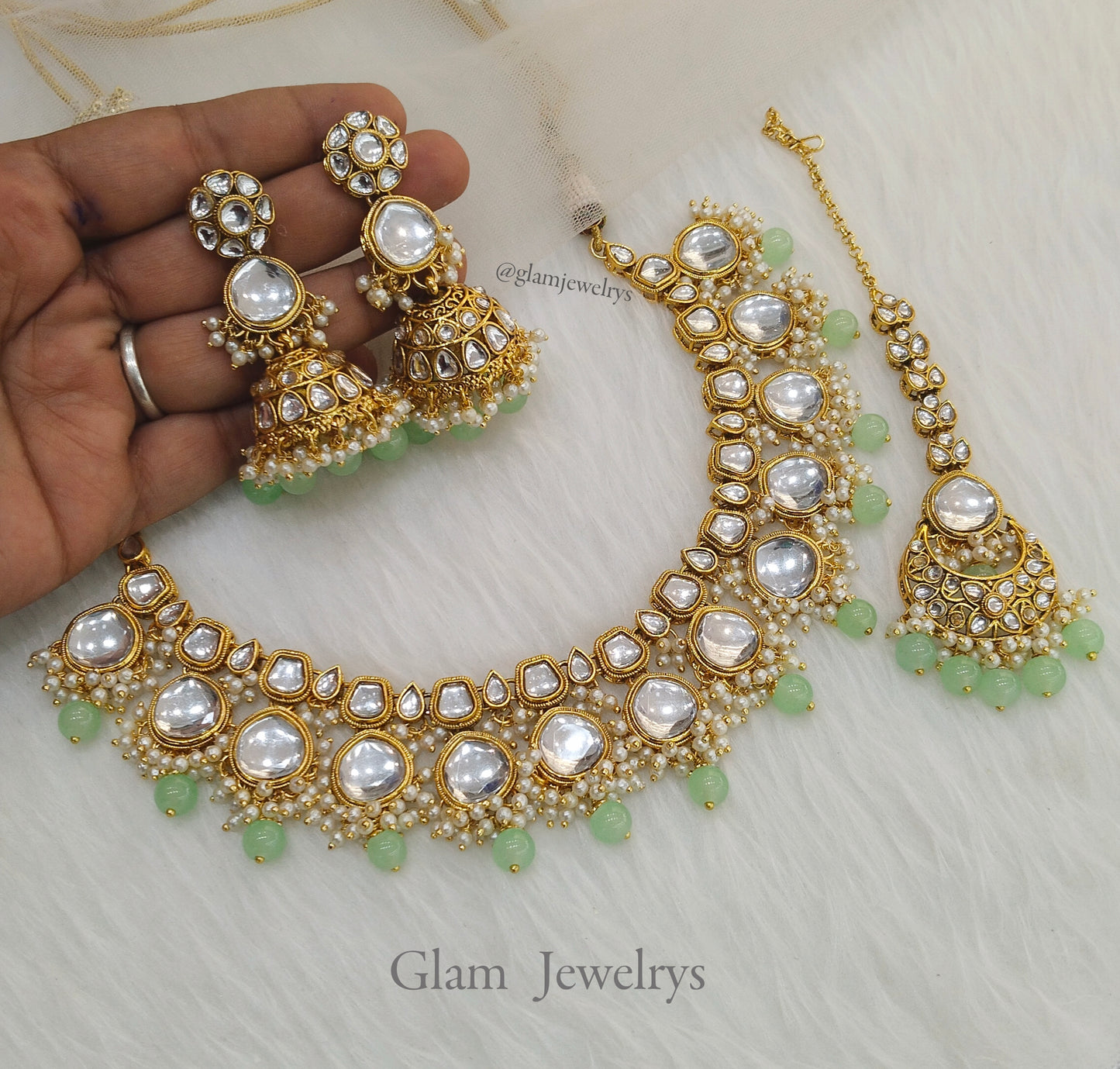 Indian Jewellery Pista Kundan necklace Set Indian Wedding Bridal Ethnic Bridal Necklace,bridesmaids livingston set,Punjabi set
