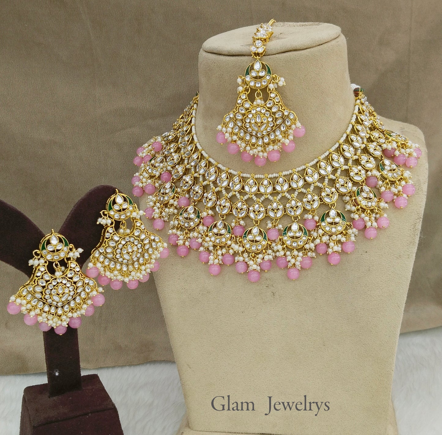 Indian Jewellery/Gold Bridal Gajjri pink Kundan necklace Set Indian Bridal Jewellery avicii Necklace