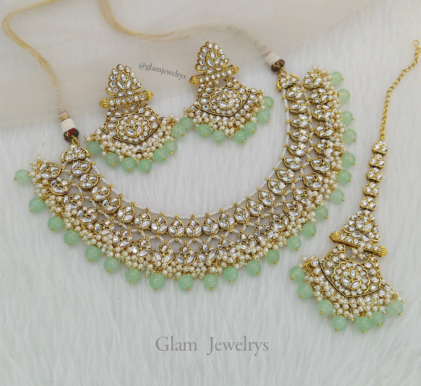 Indian Jewellery/Gold Bridal Pastel green Kundan necklace Set Indian Bridal Jewellery about Necklace