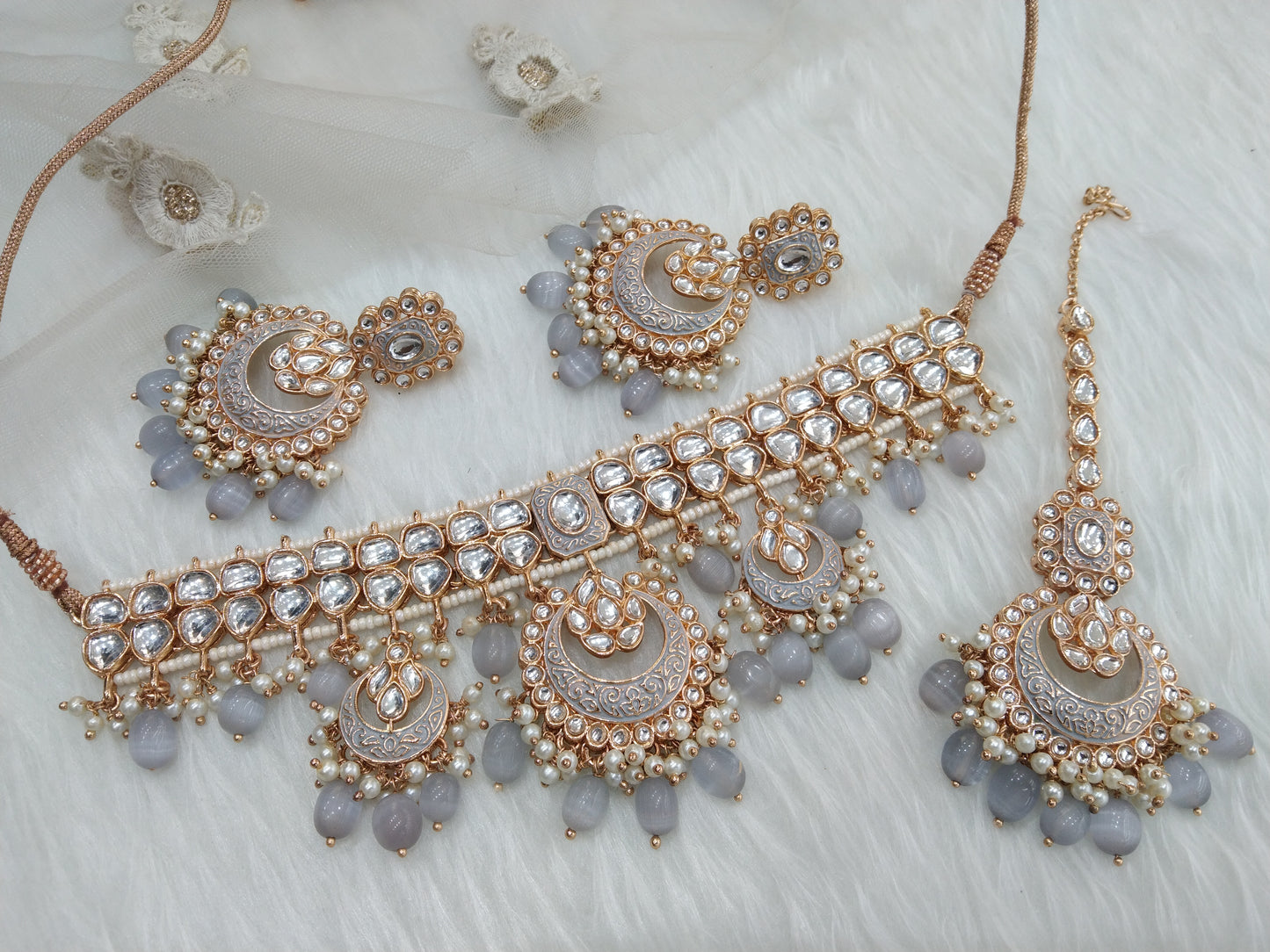 Indian jewellery kundan Choker Set /Grey choker Earrings Set/Indian Ferry Jewellery Necklace Set