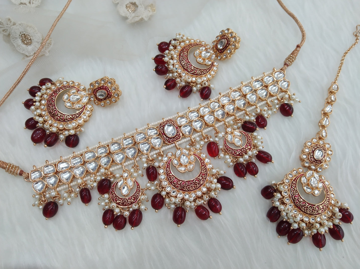 Indian jewellery kundan Choker Set /Maroon choker Earrings Set/Indian Ferry Jewellery Necklace Set