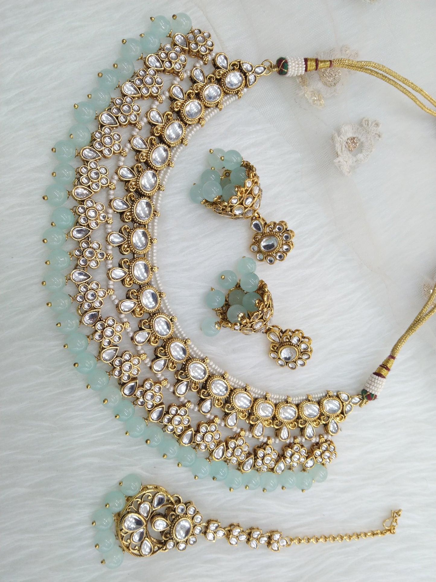 Gold seagreen Bridal Kundan necklace Set Ethnic Jewellery gives Necklace