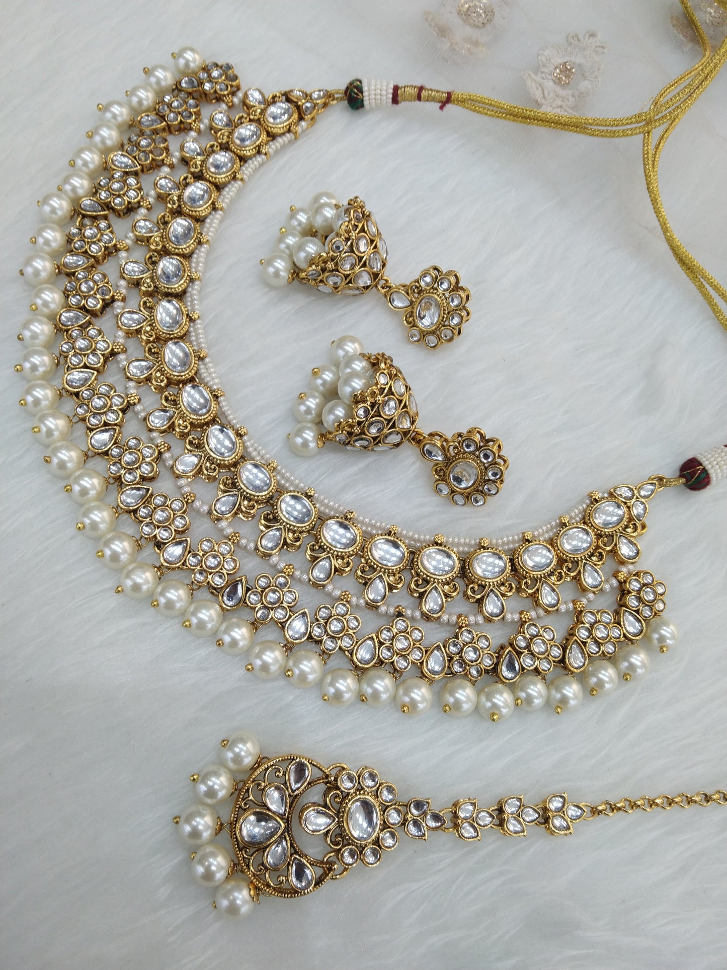 Indian Jewellery/Gold white Bridal Kundan necklace Set Ethnic Jewellery gives Necklace
