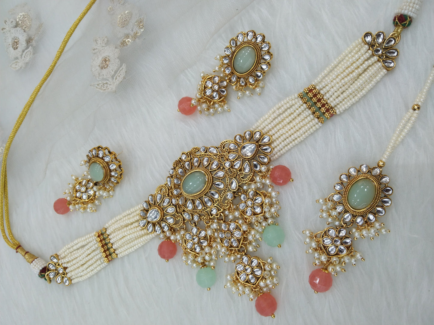 kundan Choker Set Earrings Set/ Gajjri pink choker set /Indian heena Choker Set